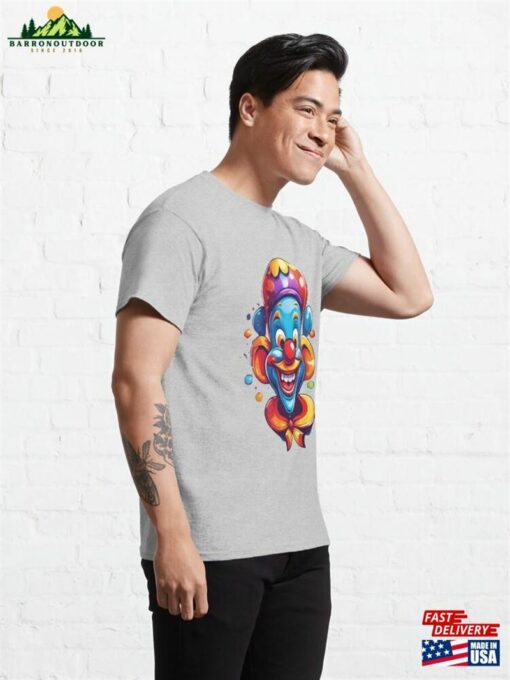 A Logo For Childs Cute Happy Clown Sticking Out His Tongue Laughing T-Shirt Classic