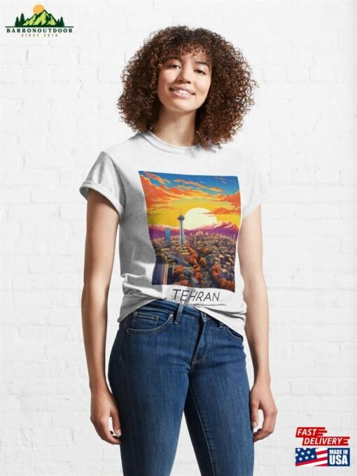 A Pop Art Travel Print Of Tehran Iran Classic T-Shirt Unisex