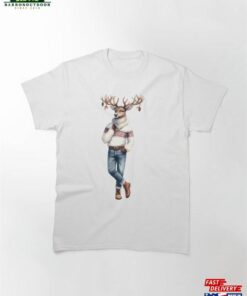 A Reindeer In Cozy Sweater And Jeans Watercolor Classic T-Shirt Sweatshirt