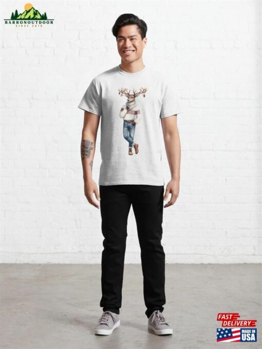 A Reindeer In Cozy Sweater And Jeans Watercolor Classic T-Shirt Sweatshirt