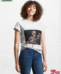 A Skeleton Protects The Cup With Flowers Classic T-Shirt Unisex A Skeleton Protects The Cup With Flowers Classic T-Shirt Unisex