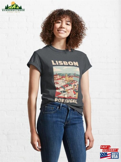 A Vintage Travel Art Of Lisbon Portugal Classic T-Shirt Hoodie