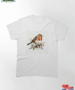 A Whimsical Christmas Robin In Watercolor Style Classic T-Shirt