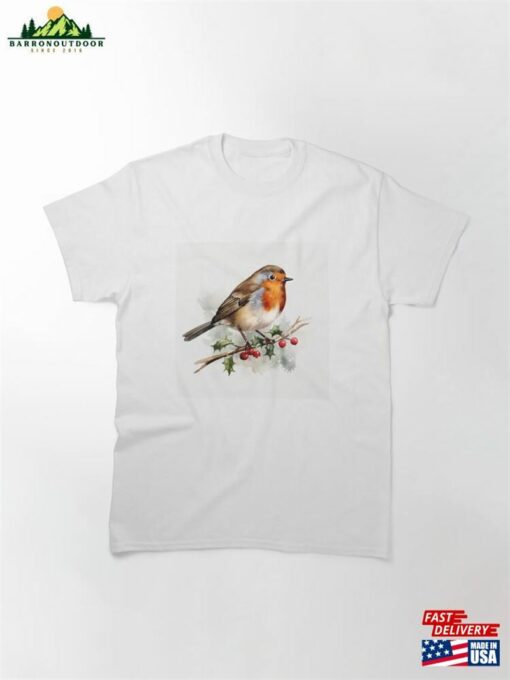 A Whimsical Christmas Robin In Watercolor Style Classic T-Shirt