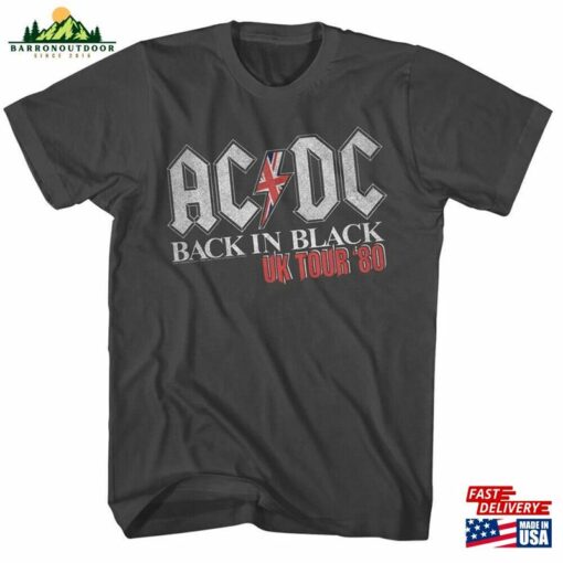 Ac Dc Back In Black T-Shirt Uk Tour 1980 Music Vintage Graphic Tees Classic