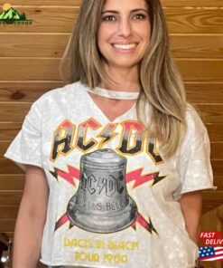 Ac Dc Bell Distressed Choker Cut Off Large Tee Crop Top Rock Band Bleached T-Shirt For Women Classic Unisex