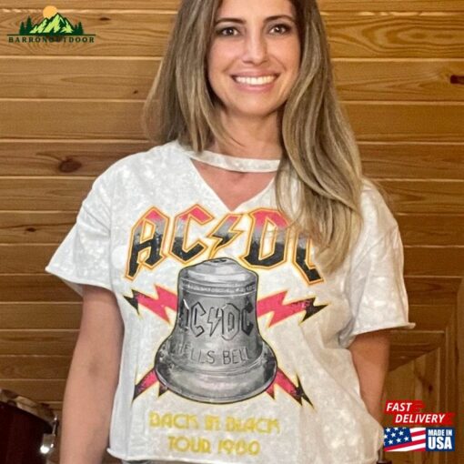 Ac Dc Bell Distressed Choker Cut Off Large Tee Crop Top Rock Band Bleached T-Shirt For Women Classic Unisex