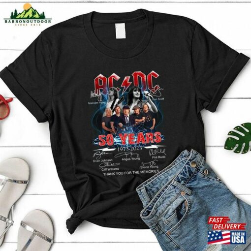 Acdc 50 Years Anniversary 1973 2023 T-Shirt Rock Band Thank You For The Memories Retro Vintage Classic Sweatshirt