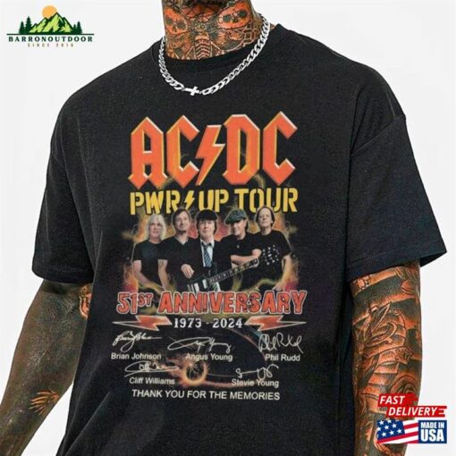 Acdc Band 51 Years Signatures T-Shirt Rock Pwr Up 2024 Tour Shirt Fan Gift Hoodie Sweatshirt