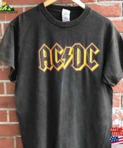 Acdc Band Tee Brown Charcoal With Orange Logo Graphic Y2k Era Unisex Hoodie