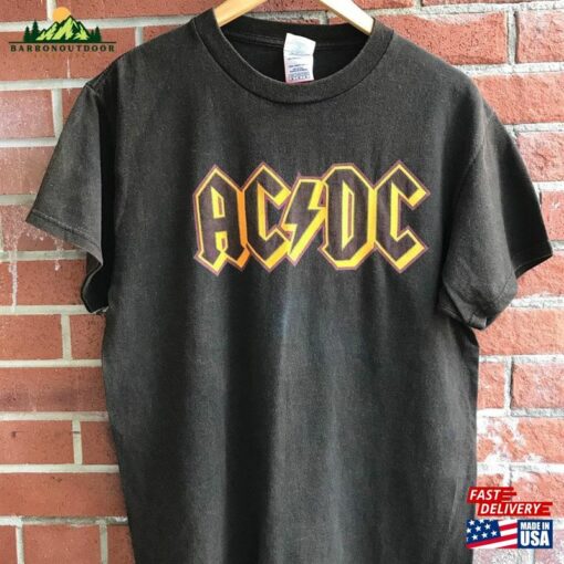 Acdc Band Tee Brown Charcoal With Orange Logo Graphic Y2k Era Unisex Hoodie