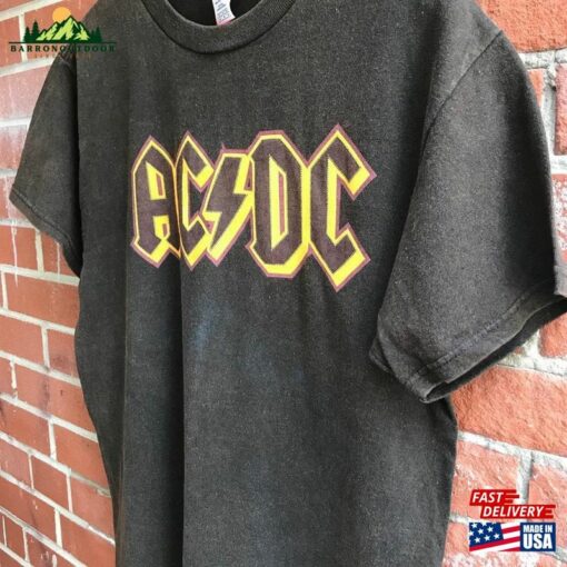 Acdc Band Tee Brown Charcoal With Orange Logo Graphic Y2k Era Unisex Hoodie