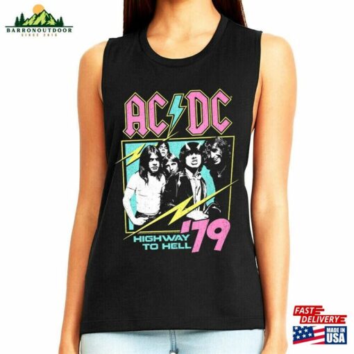 Acdc Women’s Tank Top Neon Highway To Hell 1979 Black Live Concert T-Shirt Classic Sweatshirt