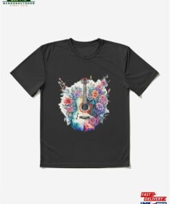 Acoustic Guitar Surrounded By Colorful Flowers Classic T Shirts Active T-Shirt Sweatshirt