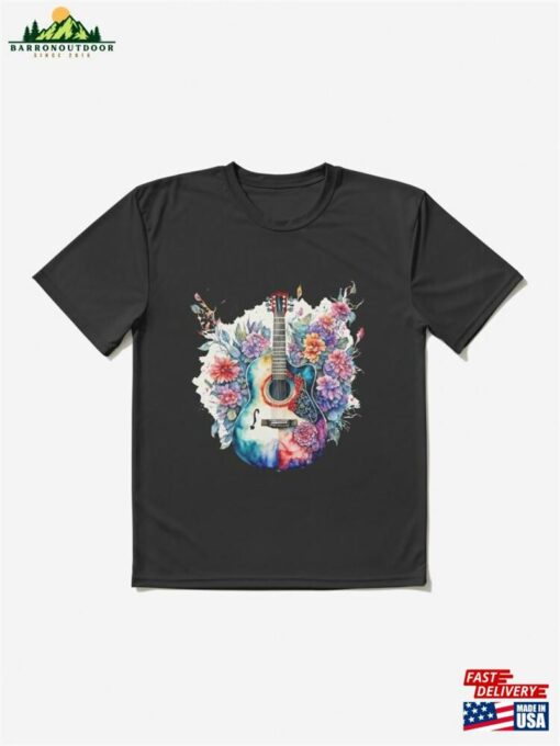 Acoustic Guitar Surrounded By Colorful Flowers Classic T Shirts Active T-Shirt Sweatshirt