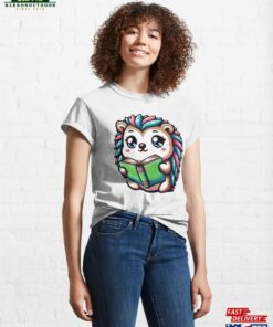 Adorable Kawaii Hedgehog Reading Whimsical Animal Art Classic T-Shirt Unisex