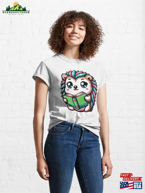 Adorable Kawaii Hedgehog Reading Whimsical Animal Art Classic T-Shirt Unisex