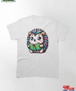 Adorable Kawaii Hedgehog Reading Whimsical Animal Art Classic T-Shirt Unisex