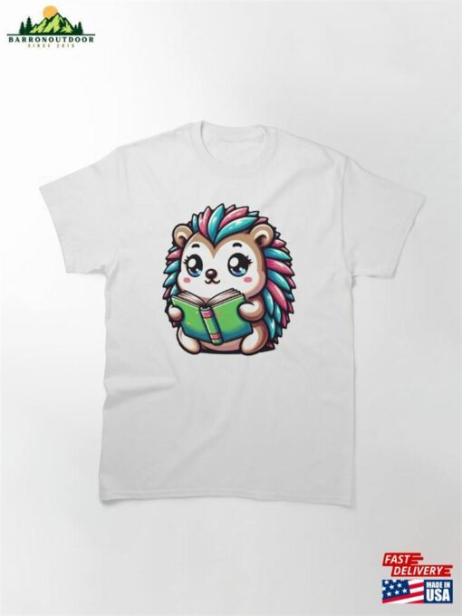 Adorable Kawaii Hedgehog Reading Whimsical Animal Art Classic T-Shirt Unisex