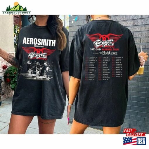 Aerosmith 2 Sided Premium 2023 2024 Tour Concert Shirt Peace Out Farewell The Black Crowes Band Fan Crewneck Hoodie Classic Unisex