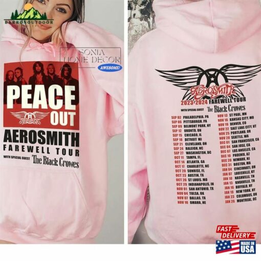 Aerosmith Peace Out Farewell Tour With The Black Crowes 2Sides Hoodie Band Fan Merch T-Shirt Unisex