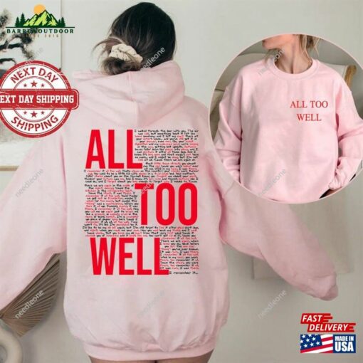 All Too Well Sweatshirt Two Side Printed Taylor Vintage Shirt Taylor’s Version Sweater Hoodie T-Shirt