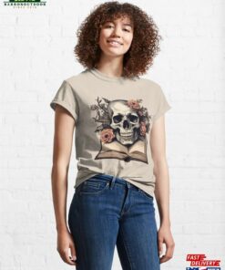 An Open Book With Pink Flowers And Enormous Skull Classic T-Shirt Sweatshirt