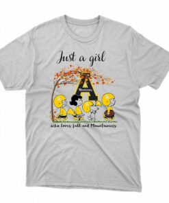Just A Woman Who Loves Fall And Appalachian State Mountaineers Peanuts Cartoon T-shirt