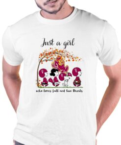 Just A Woman Who Loves Fall And Arizona State Sun Devils Peanuts Cartoon T-shirt