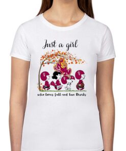 Just A Woman Who Loves Fall And Arizona State Sun Devils Peanuts Cartoon T-shirt