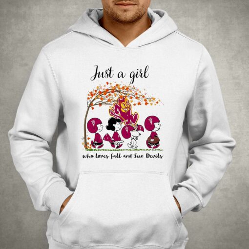 Just A Woman Who Loves Fall And Arizona State Sun Devils Peanuts Cartoon T-shirt