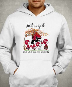 Just A Woman Who Loves Fall And Ball State Cardinals Peanuts Cartoon T shirt 3