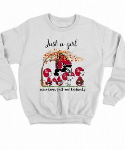 Just A Woman Who Loves Fall And Ball State Cardinals Peanuts Cartoon T shirt 4