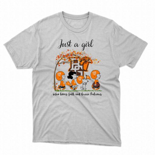 Just A Woman Who Loves Fall And Bowling Green Falcons Peanuts Cartoon T-shirt