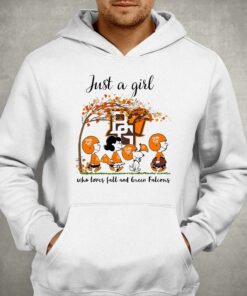 Just A Woman Who Loves Fall And Bowling Green Falcons Peanuts Cartoon T shirt 3