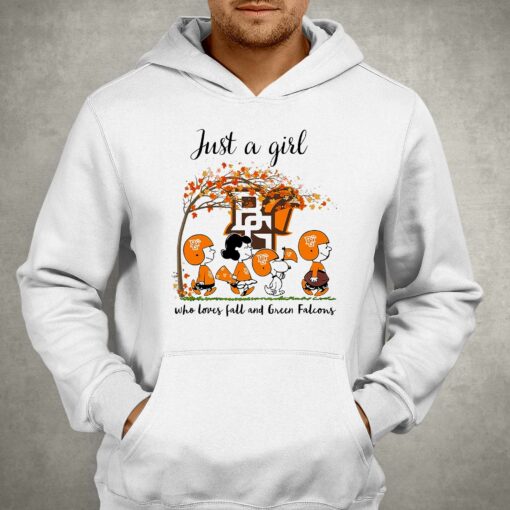 Just A Woman Who Loves Fall And Bowling Green Falcons Peanuts Cartoon T-shirt