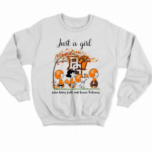 Just A Woman Who Loves Fall And Bowling Green Falcons Peanuts Cartoon T-shirt