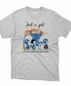 Just A Woman Who Loves Fall And Buffalo Bulls Peanuts Cartoon T-shirt
