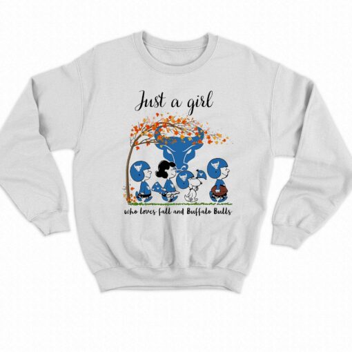 Just A Woman Who Loves Fall And Buffalo Bulls Peanuts Cartoon T-shirt