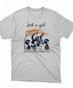 Just A Woman Who Loves Fall And California Golden Bears Peanuts Cartoon T-shirt