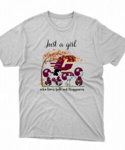 Just A Woman Who Loves Fall And Central Michigan Chippewas Peanuts Cartoon T-shirt