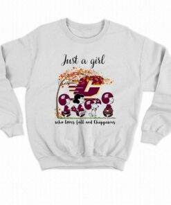Just A Woman Who Loves Fall And Central Michigan Chippewas Peanuts Cartoon T shirt 4