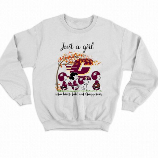 Just A Woman Who Loves Fall And Central Michigan Chippewas Peanuts Cartoon T-shirt