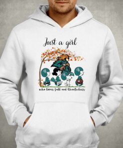 Just A Woman Who Loves Fall And Coastal Carolina Chanticleers Peanuts Cartoon T shirt 3