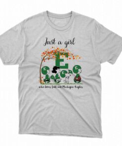 Just A Woman Who Loves Fall And Eastern Michigan Eagles Peanuts Cartoon T-shirt