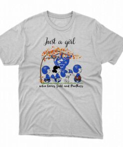 Just A Woman Who Loves Fall And Georgia State Panthers Peanuts Cartoon T-shirt