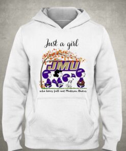 Just A Woman Who Loves Fall And James Madison Dukes Peanuts Cartoon T-shirt 2 Just A Woman Who Loves Fall And James Madison Dukes Peanuts Cartoon T shirt 3