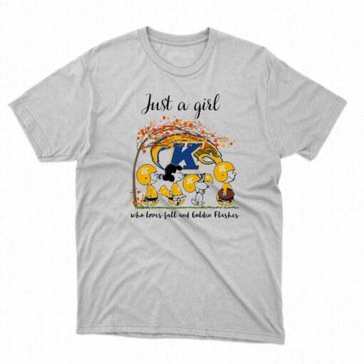 Just A Woman Who Loves Fall And Kent State Golden Flashes Peanuts Cartoon T-shirt