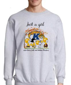 Just A Woman Who Loves Fall And Kent State Golden Flashes Peanuts Cartoon T shirt 4