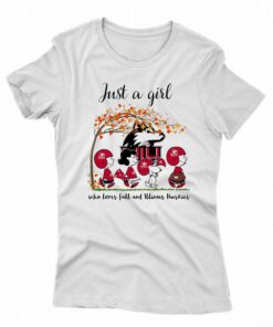 Just A Woman Who Loves Fall And Northern Illinois Huskies Peanuts Cartoon T-shirt